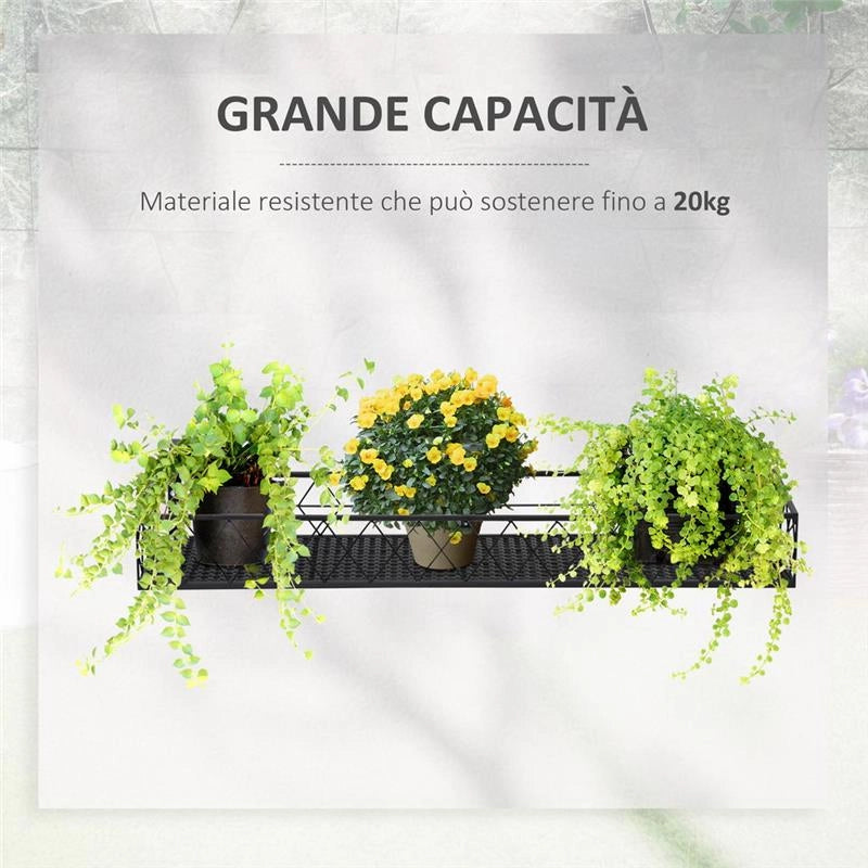 FIORIERA DA ESTERNO PORTAVASO CON GANCI PER RINGHIERA E BALCONE IN METALLO 100X31X12 CM NERO