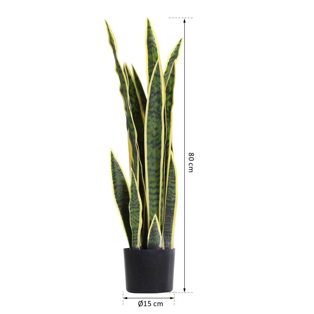 EasyComfort Sanseveria Artificiale Pianta Finta Realistica con Vaso, Ø15cm x 80cm, Verde e Giallo