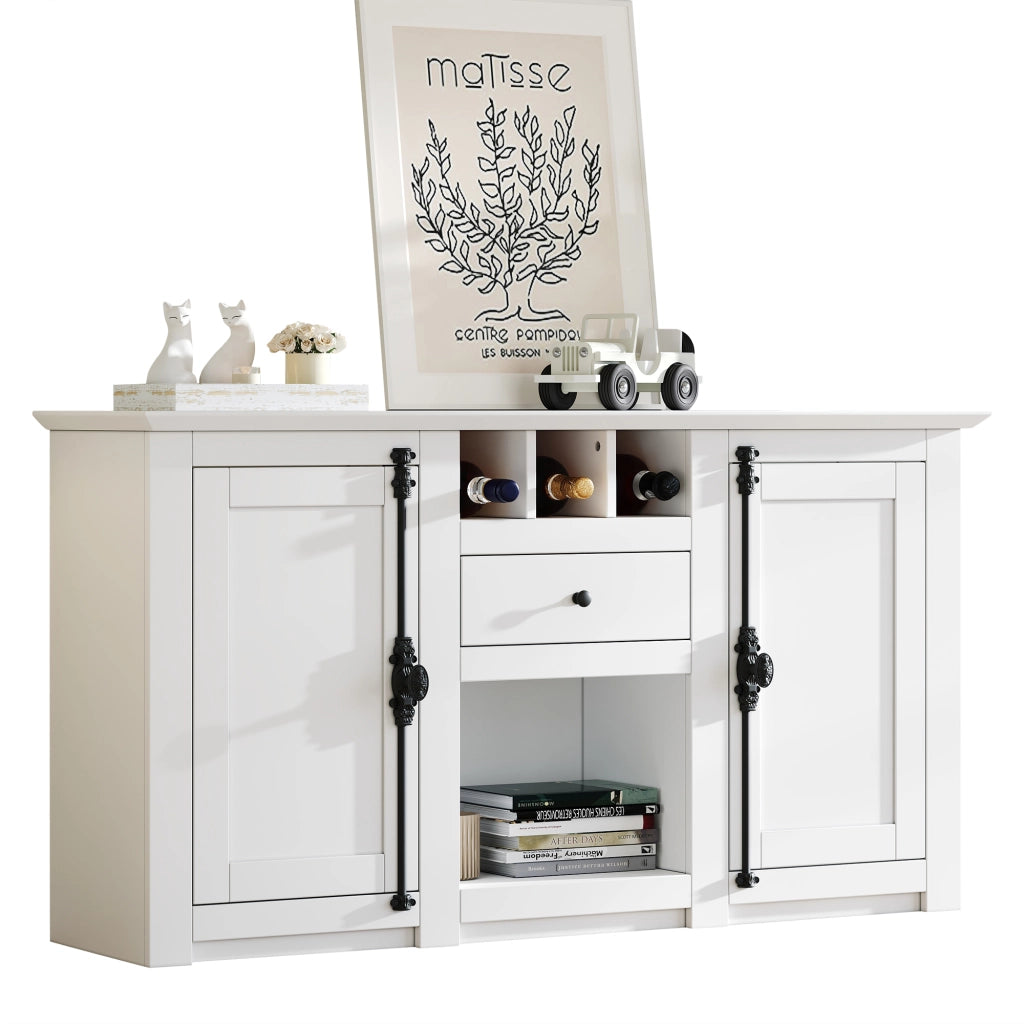 Armadio per soggiorno - Zephmum- 130x35x70cm - 2 ante 1 cassetto 3 scaffali vino - Bianco