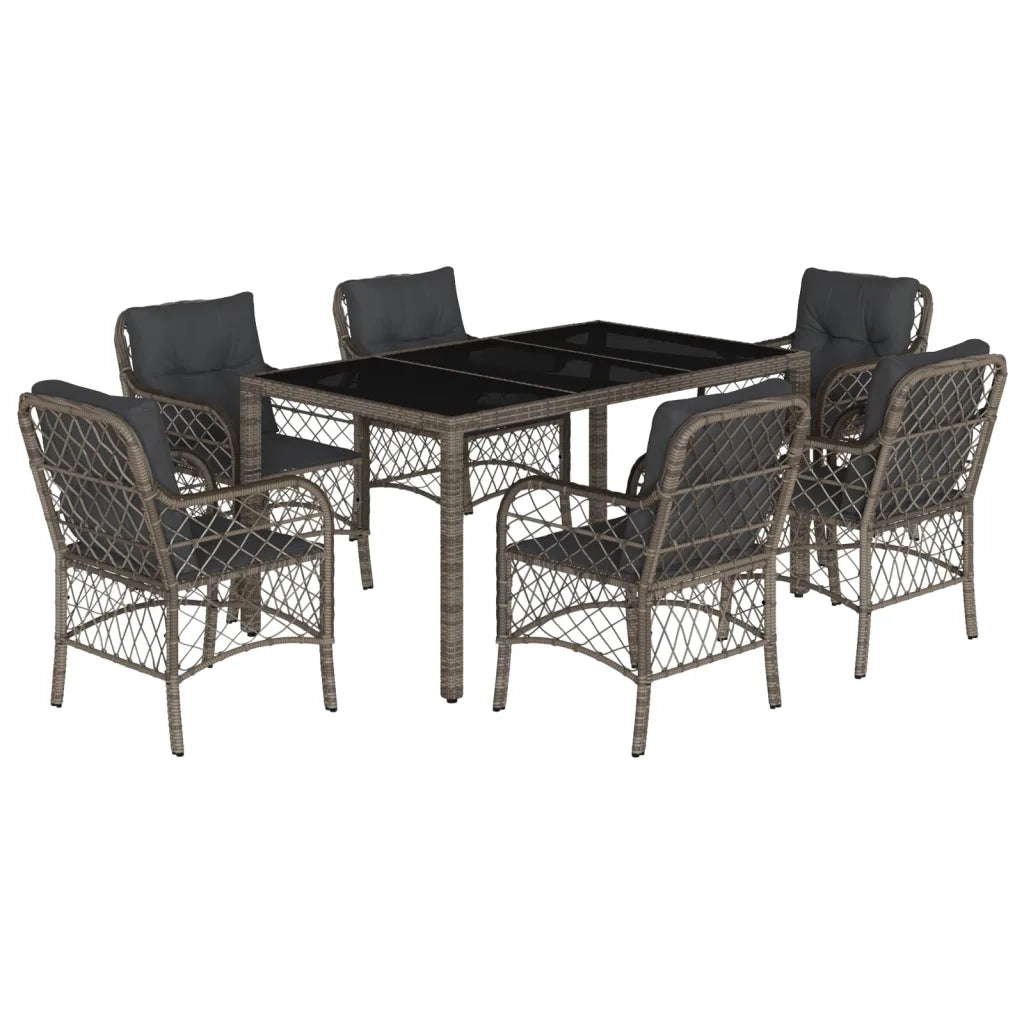 Set da Pranzo da Giardino 7 pz con Cuscini in Polyrattan Grigio 3212033