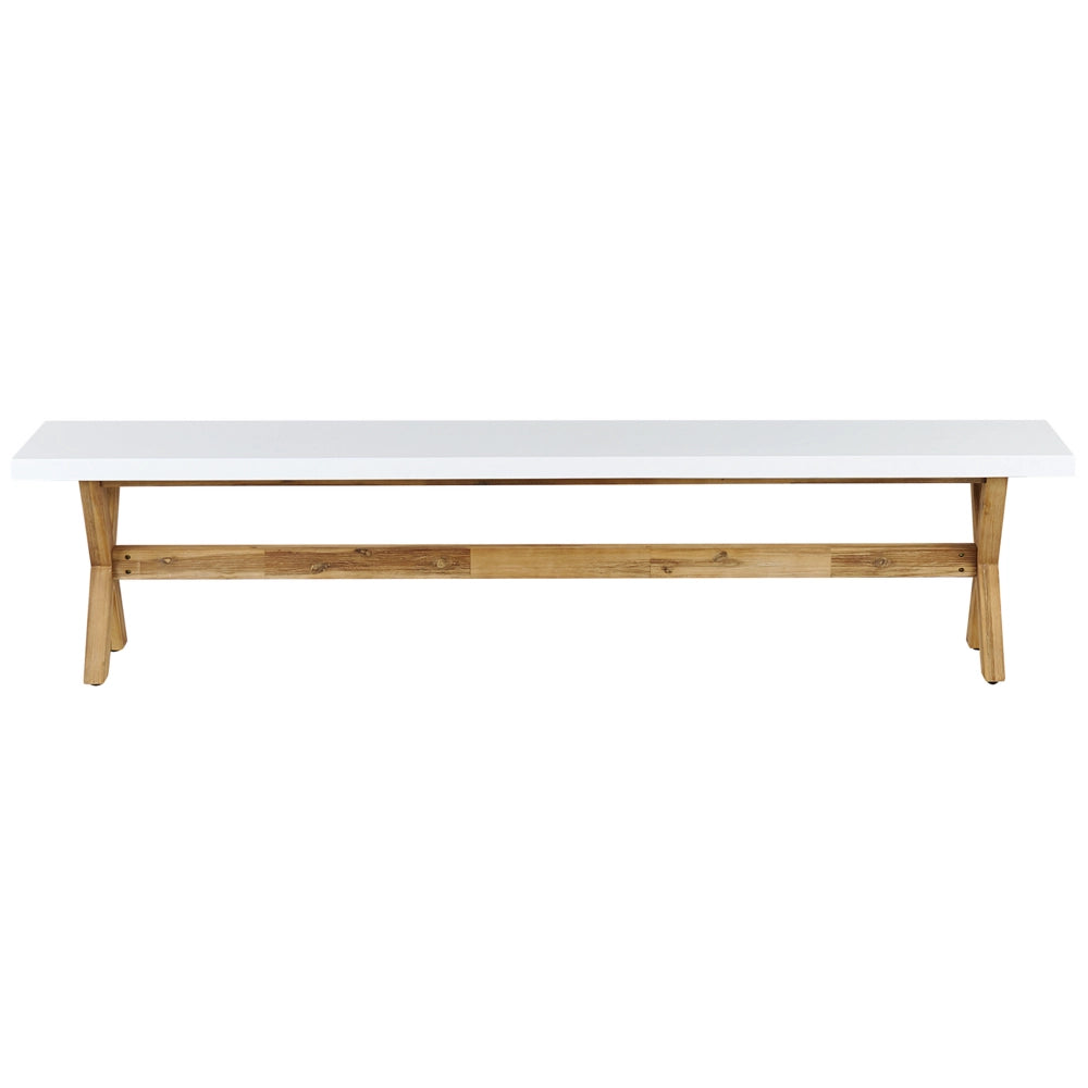 Panca da giardino 3 posti in cemento grigio con gambe in legno stile moderno industriale