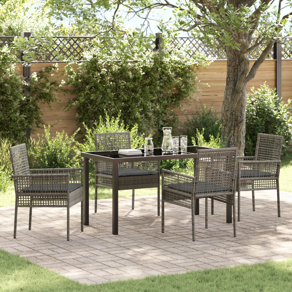 Set da Pranzo per Giardino con Cuscini Polyrattan Grigio 5 Pezzi