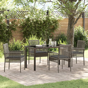 Set da Pranzo per Giardino con Cuscini Polyrattan Grigio 5 Pezzi