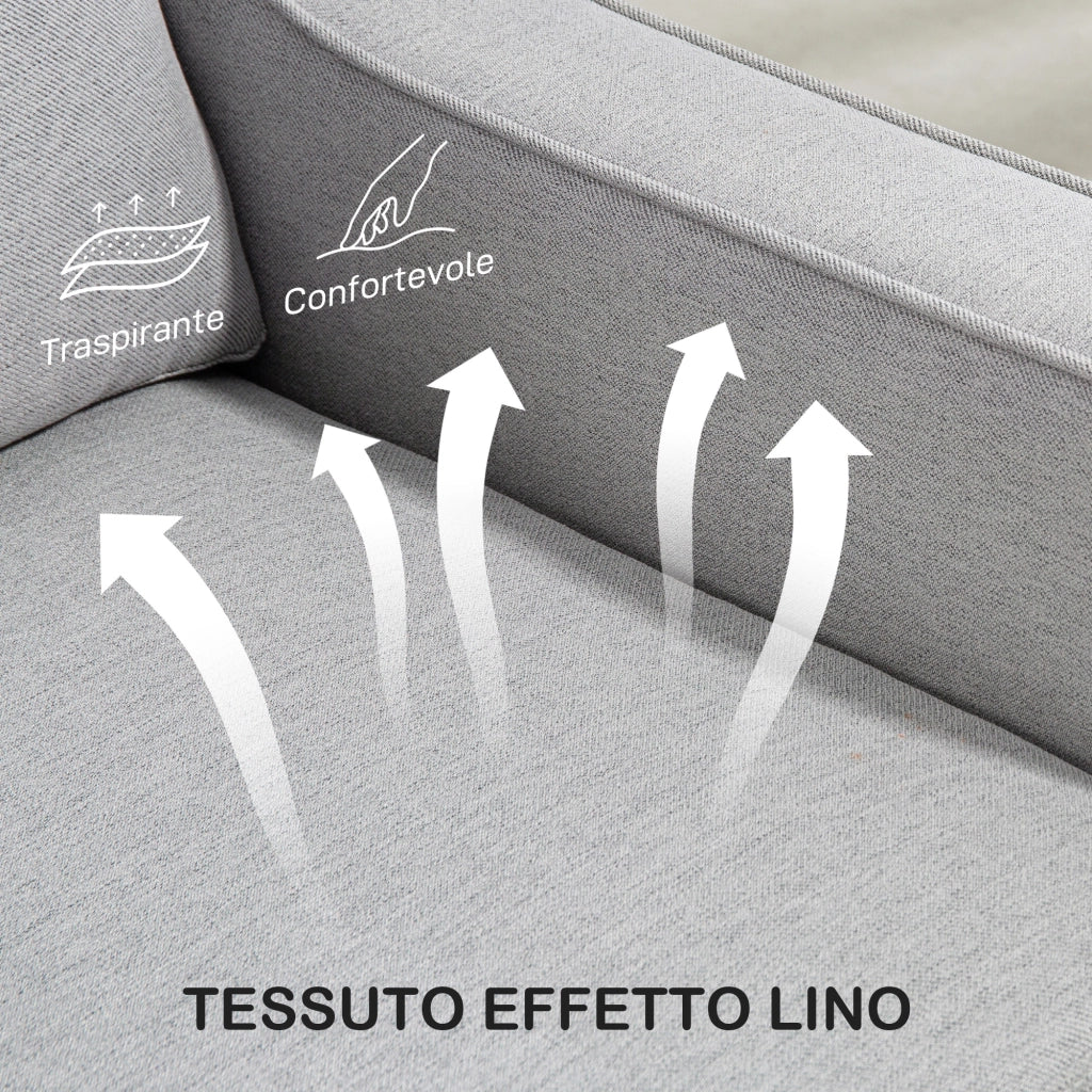 Divano 2 Posti Moderno e Salvaspazio in Tessuto Effetto Lino, 136x77x86 cm;, Grigio Chiaro