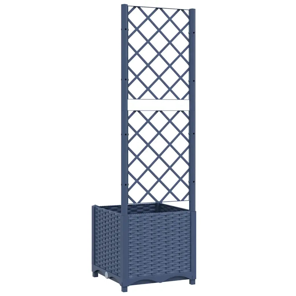 Fioriera | Cassetta per fiori | Vaso da giardino con traliccio blu grigio 40x40x136 cm PP