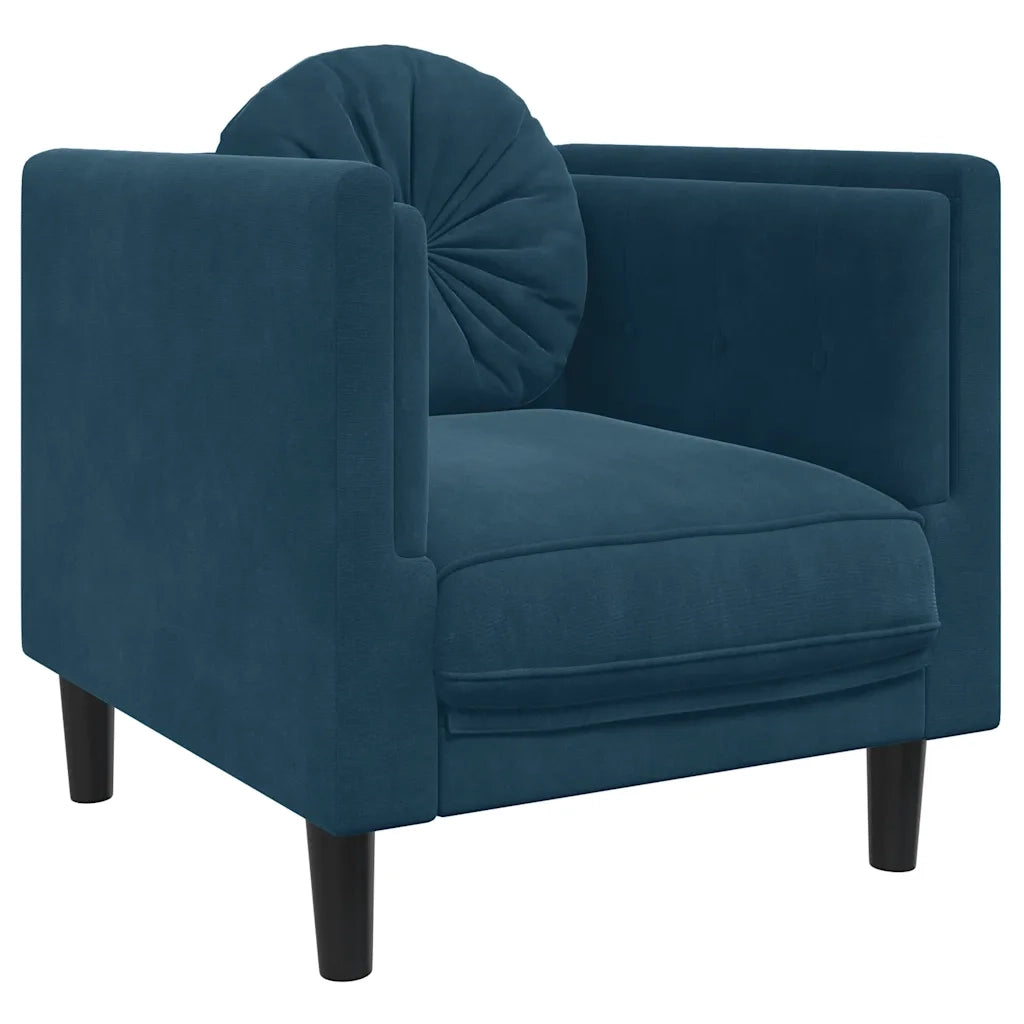 Set di Divani 3 pz con Cuscini Blu in Velluto