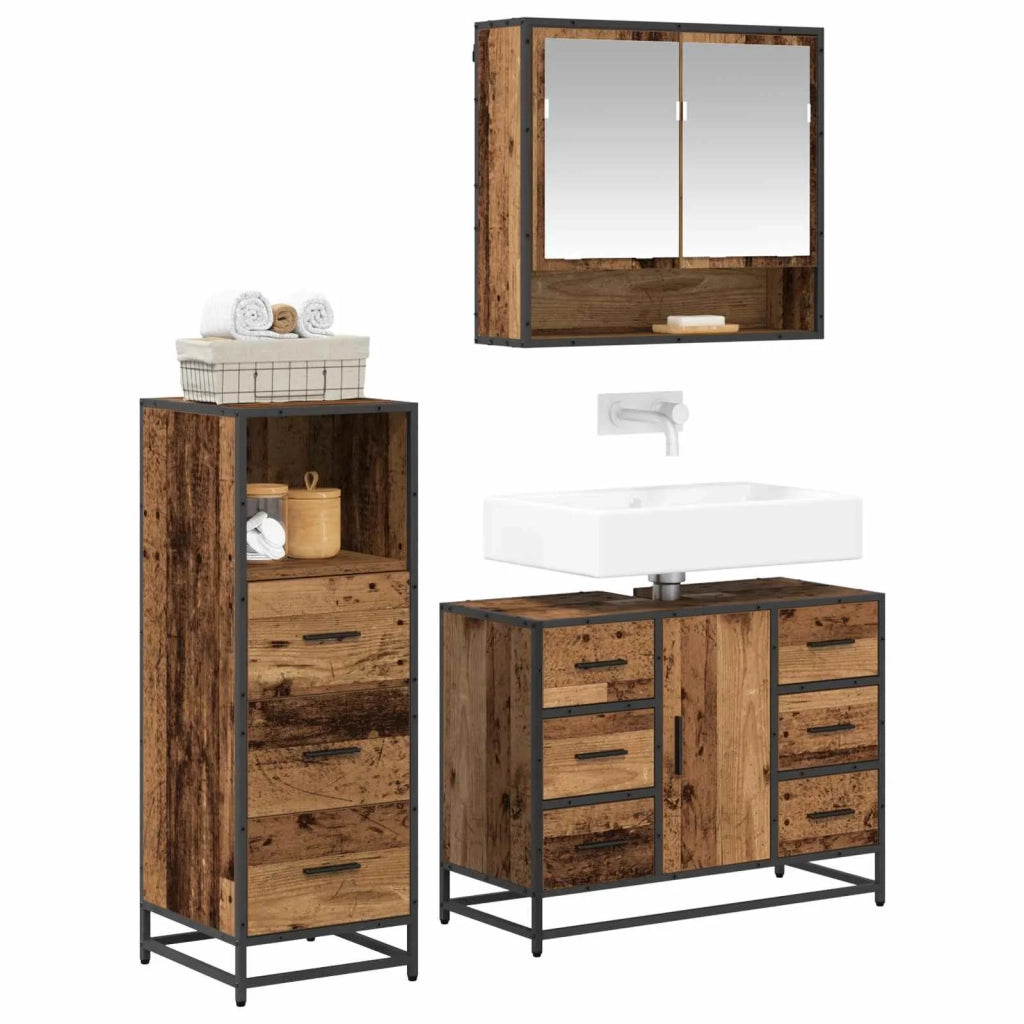 Set di mobili per il Bagno | Armadio da bagno con cassetto 3 pz Legno vecchio