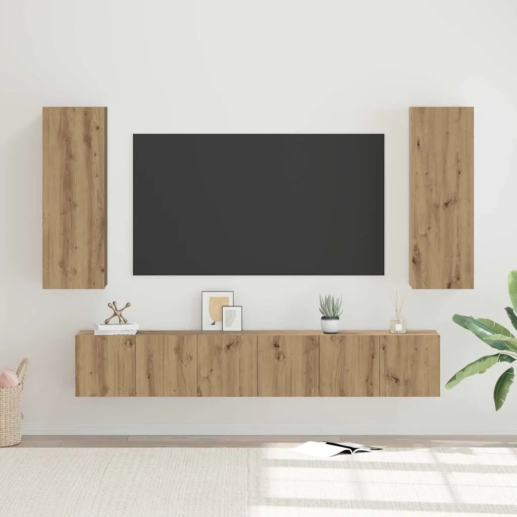 Set mobile TV 5 pz-Set di 5 Credenza per TV Rovere artigianale Legno multistrato 147576
