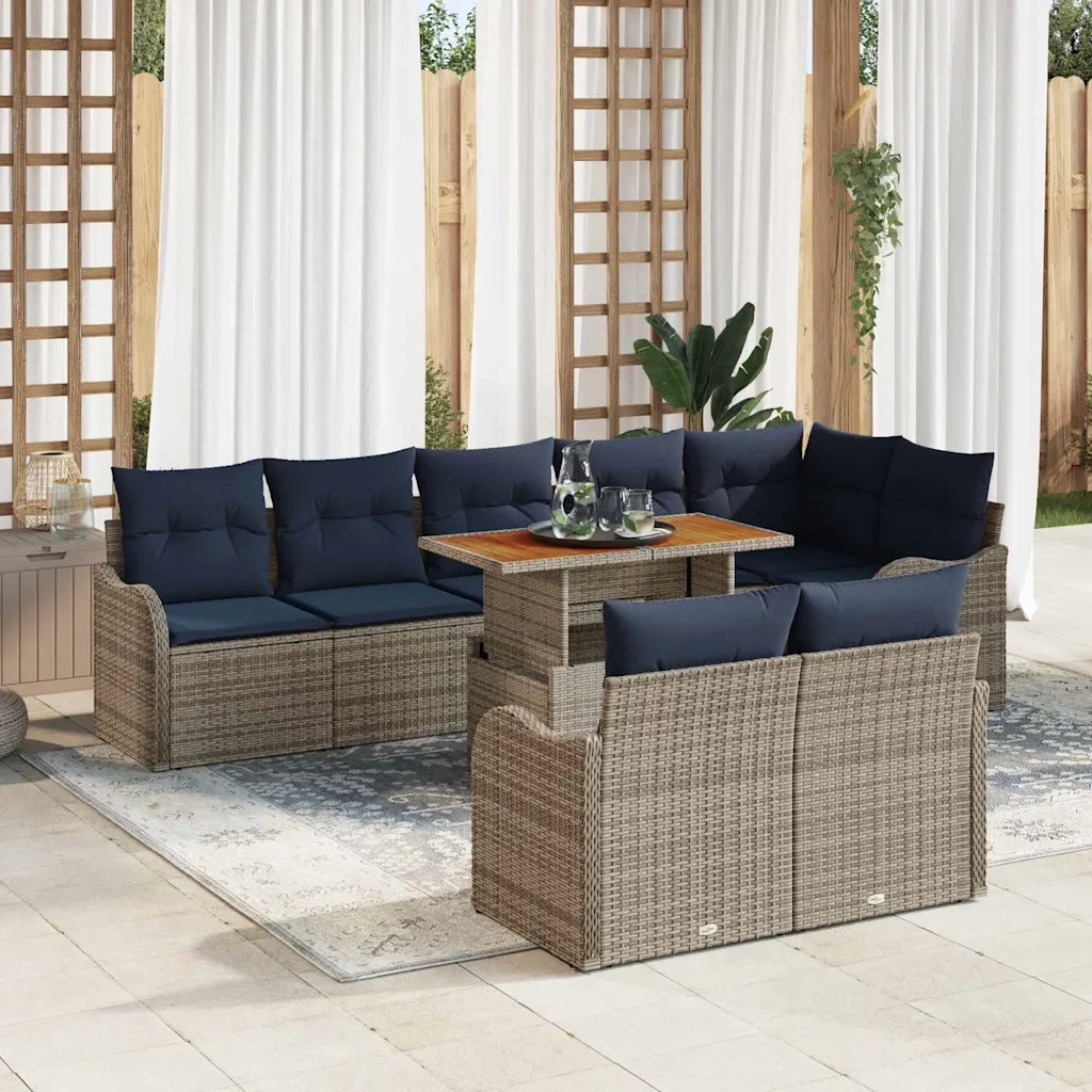 Set Divano da Giardino 9 pz 8-Numero di posti Grigio e Blu Navy 3349478