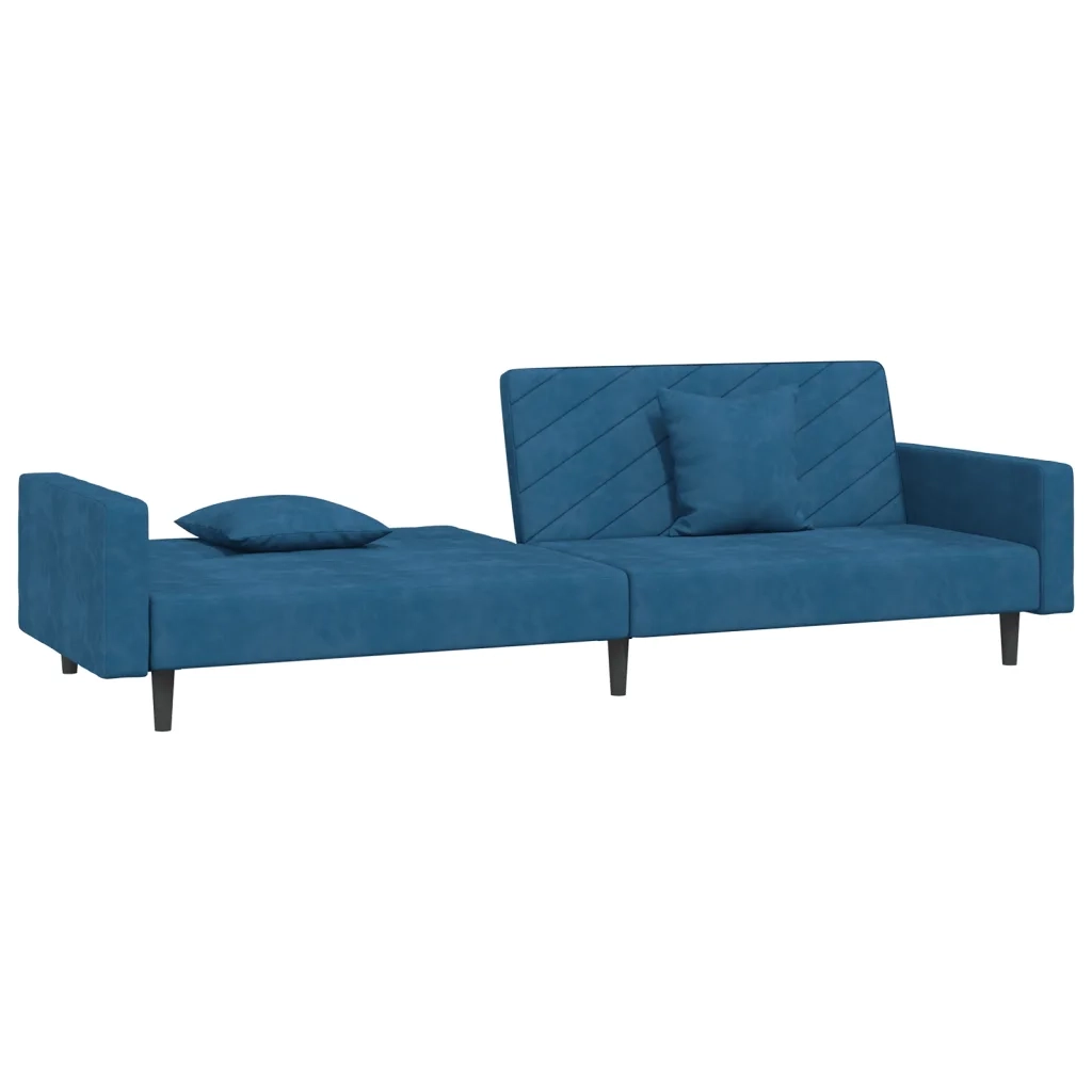 Divano Letto a 2 Posti con 2 Cuscini Blu in Velluto 375917