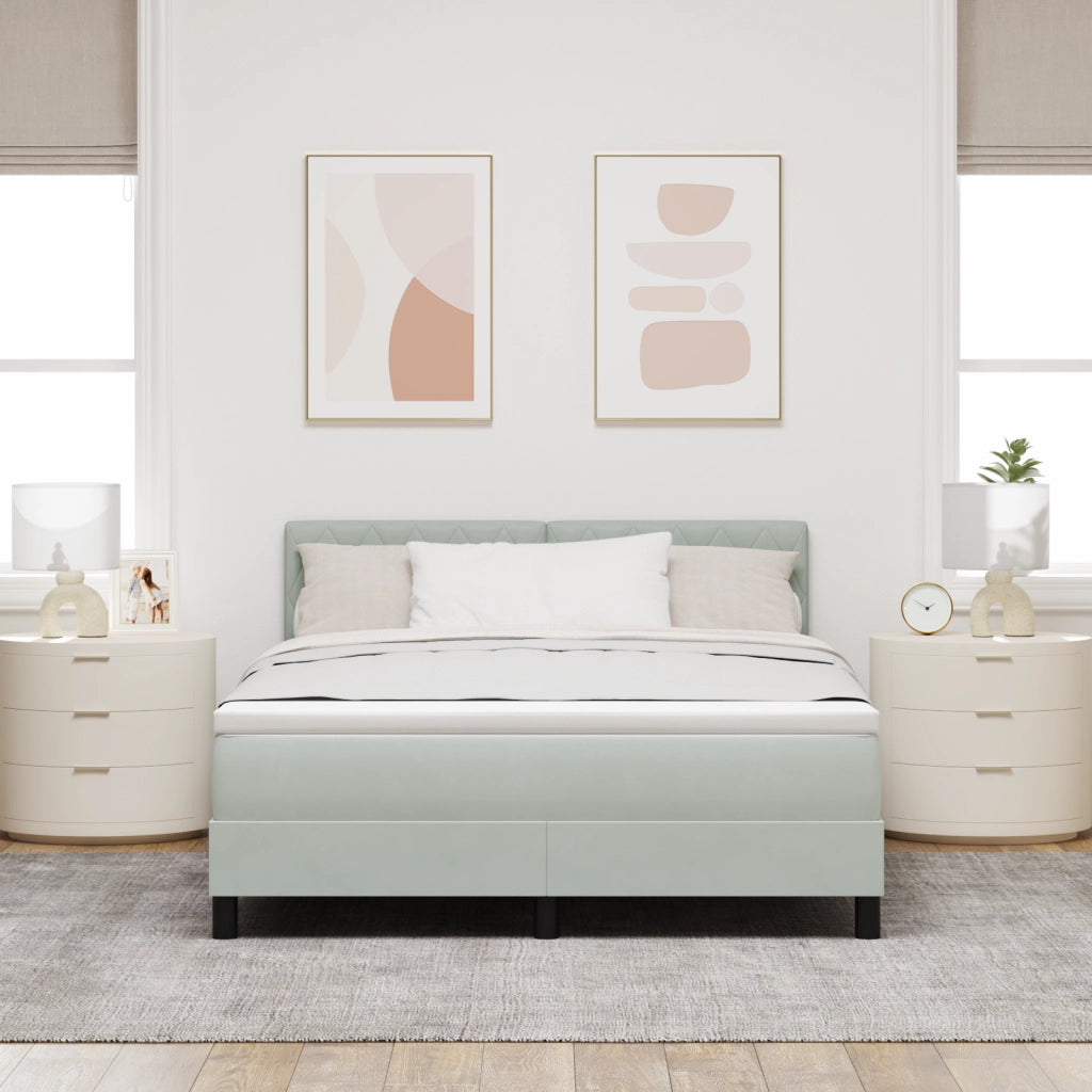 Letto Box Spring con Materasso Grigio Chiaro 160x200 cm Velluto