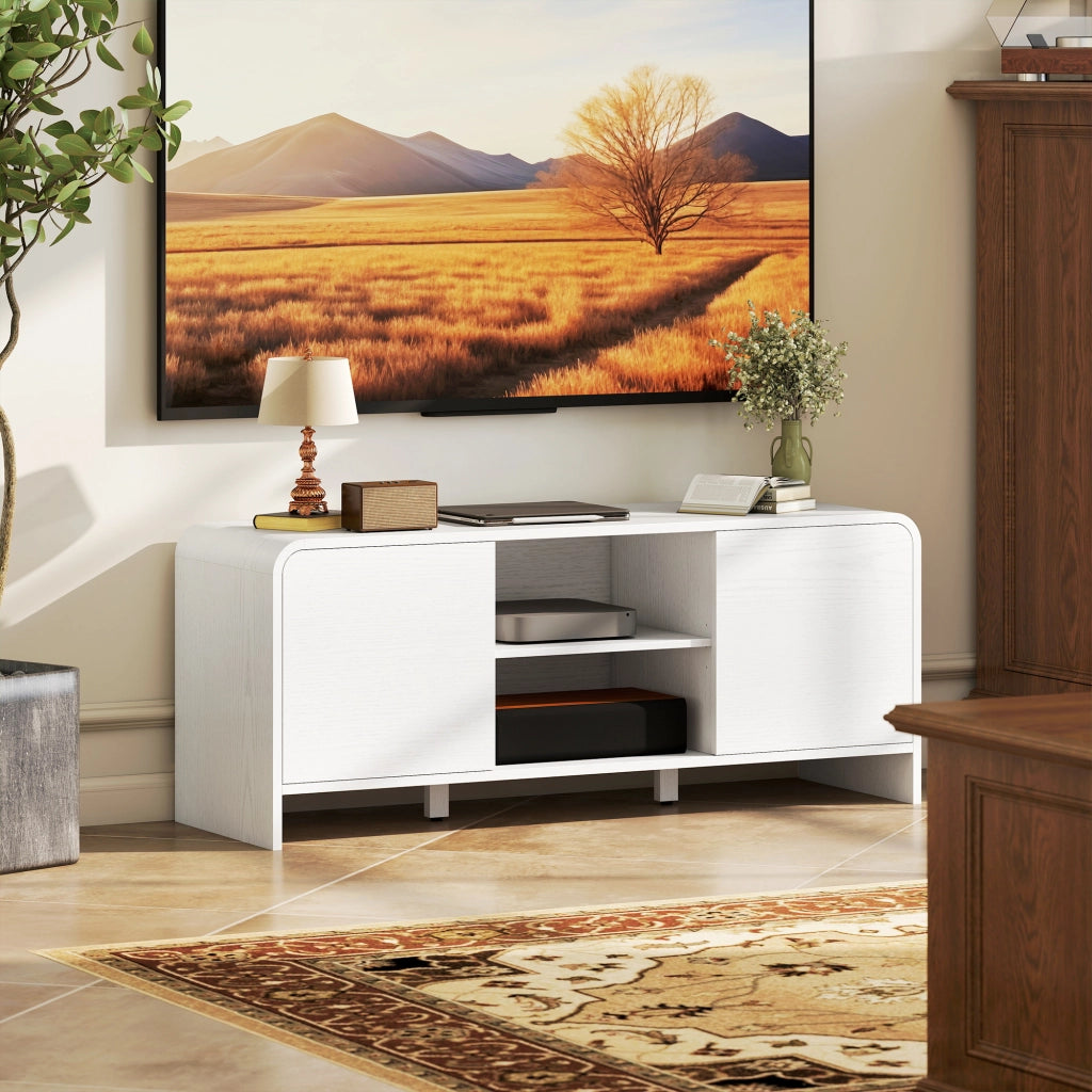 Mobile TV per televisori fino a 55 pollici ¨C zephmum ¨C 2 ante 2 compartimenti ripiano regolabile bianco 110x35x45cm