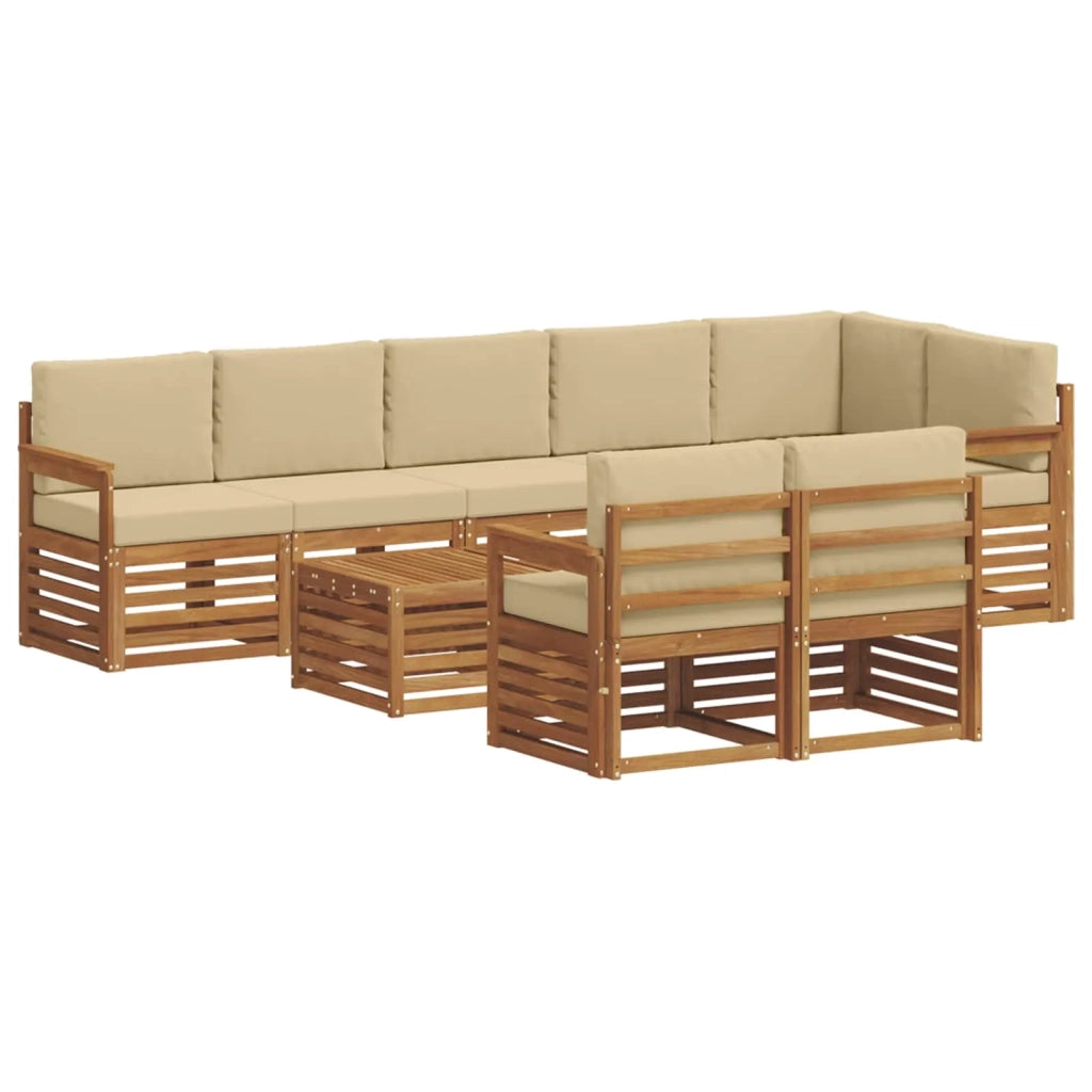 Set divani 9 pcs Naturale e Beige Legno di Acacia Massello 3375038