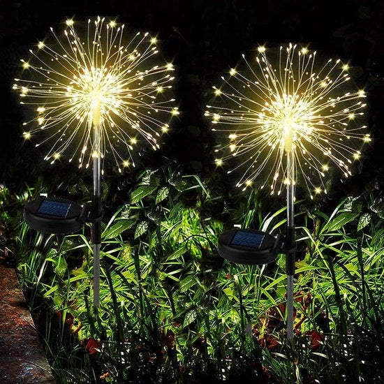 Illuminazione per Giardino a Energia Solare - Set di 2 Pezzi 120 LED Fiamme di Fuoco Esterno 8 Modelli Piastra Solare per Illuminazione Piscina Resistente all'Acqua Fiore dei Cavalieri Lampade Solari per Terrazza e Vasi di Fiori