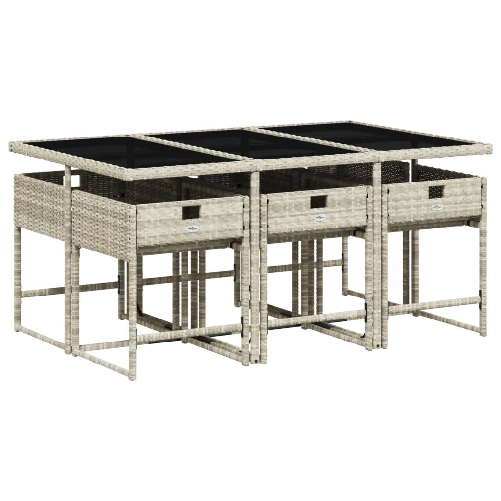 Set da Pranzo da Giardino 7 pz | Set Salotto da Giardino Cuscini Polyrattan Grigio Chiaro