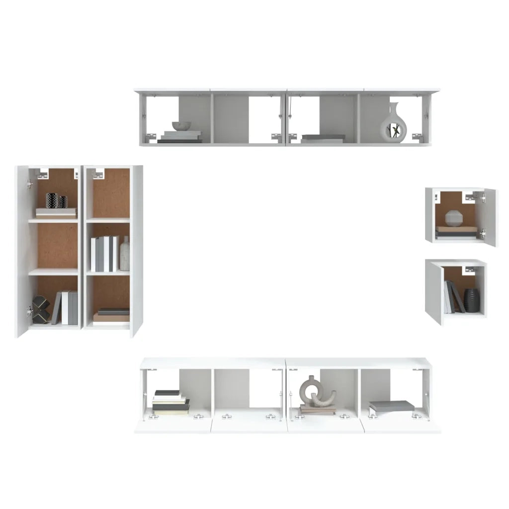 Set Mobili Porta TV 8pz Bianco in Legno Multistrato 3114486