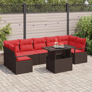 Set Divano da Giardino 8 pcs Marrone e Rosso polyrattan 3348780
