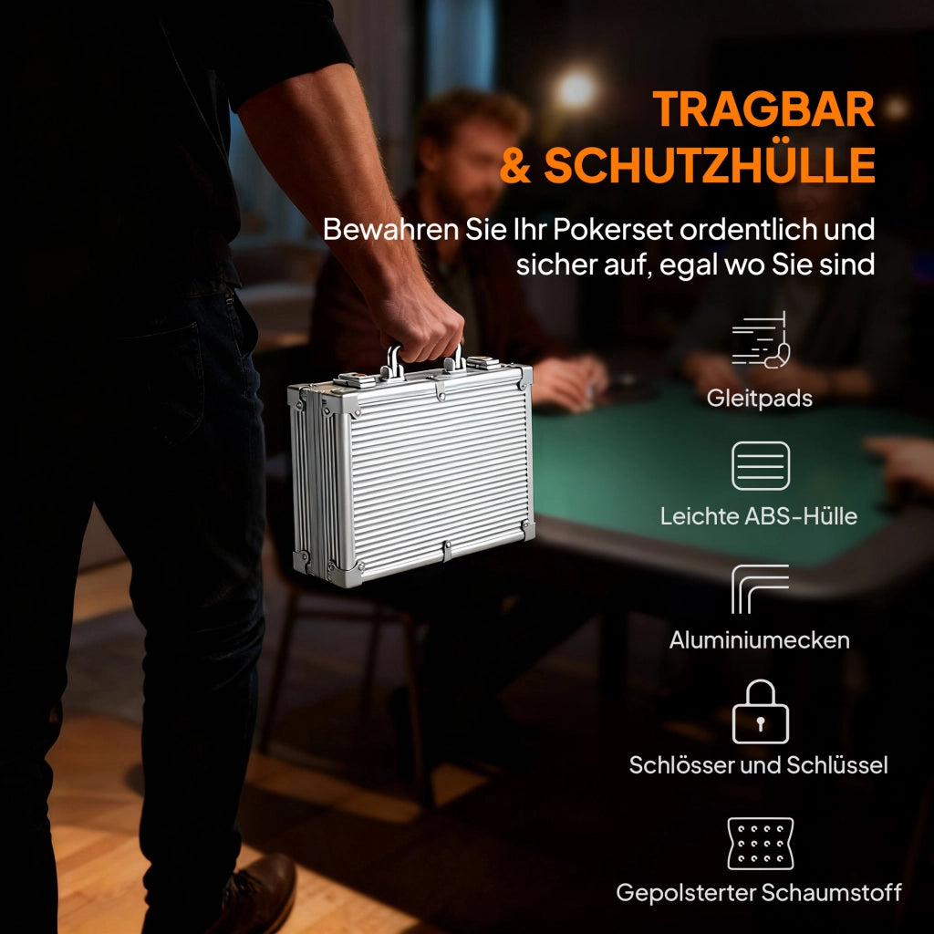 Set di Poker in Valigetta con Dadi, Pulsante Dealer e 2 Mazzi di Carte ¨C zephmum ¨C Argento