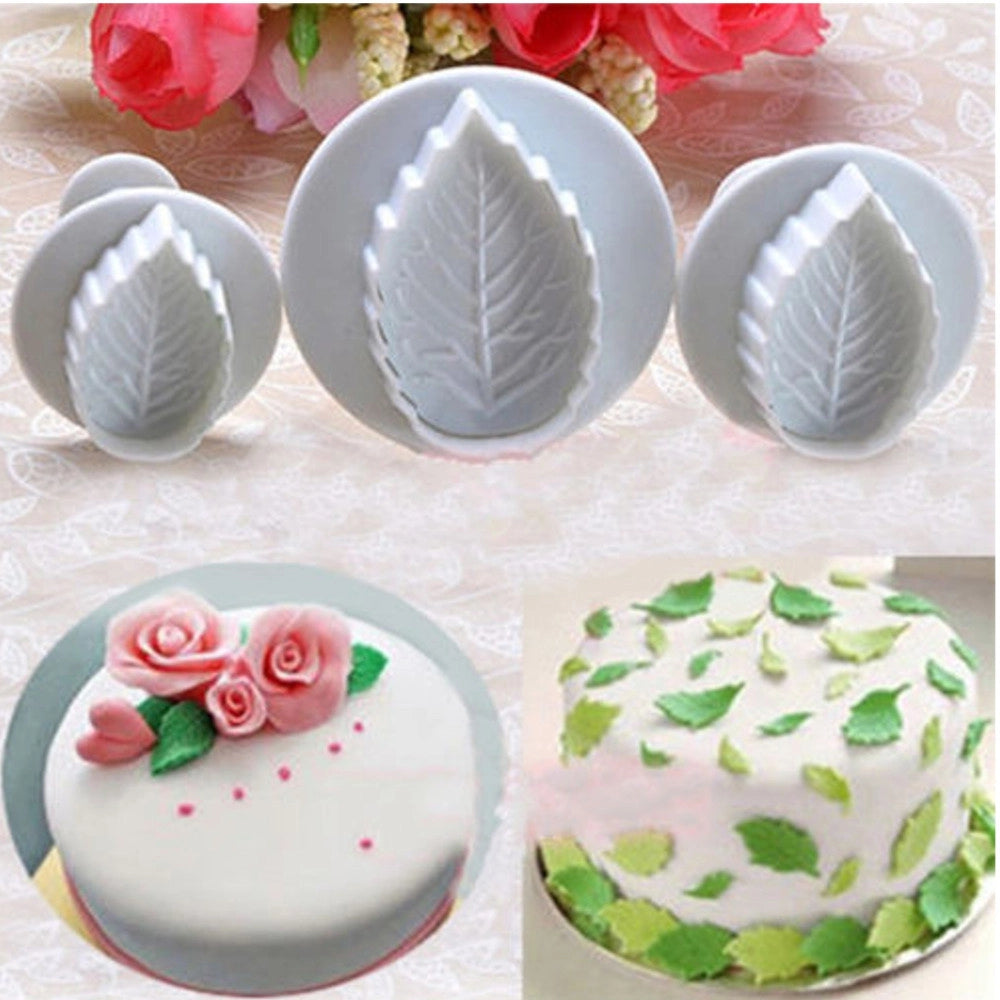 Trade Shop - Set 3 Stampi Espulsione Forma Foglia Pasta Zucchero Cake Design Decora Dolci -