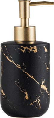 Dispense per sapone - Dispenser per sapone autonomo - Dispense per sapone autonomo - 300 ml - Accessori da cucina - Autonomo e riutilizzabile - Nero e oro - Pavimento a marmo - Ceramica - 8*19cm