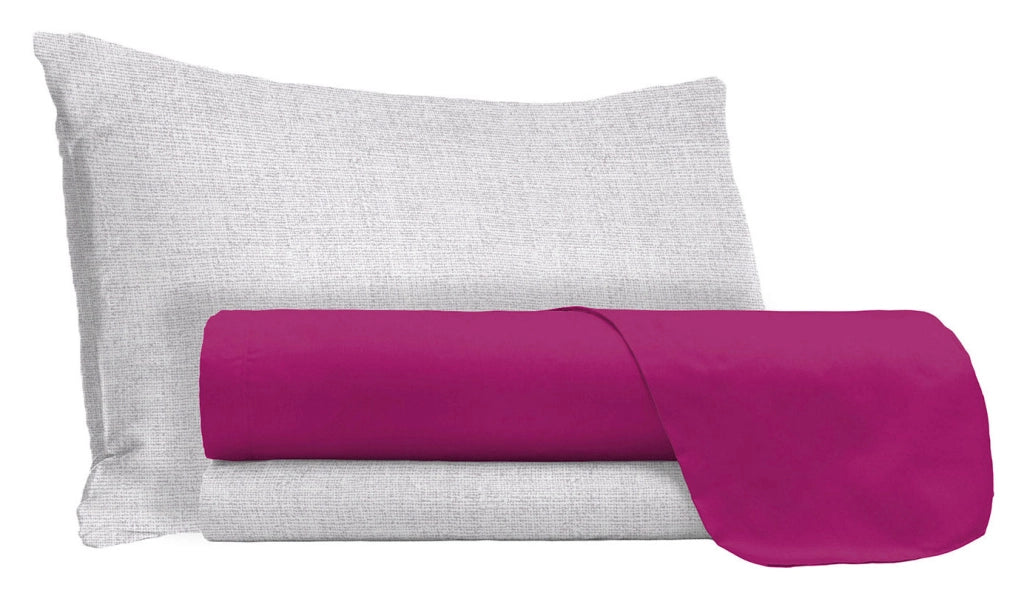 Set Lenzuola Singolo Sopra Sotto e Federe in Cotone Fucsia