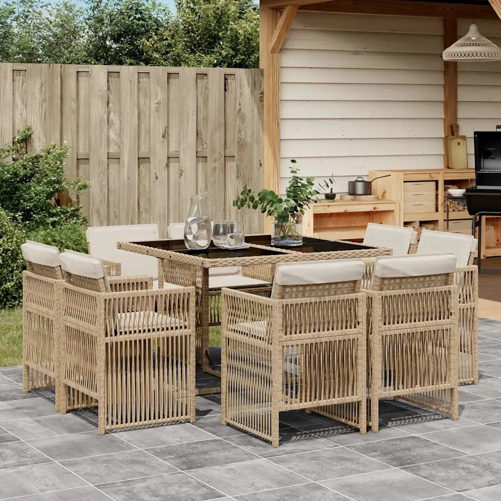Set da Pranzo da Giardino 9 pz con Cuscini Beige in Polyrattan 3211018