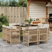 Set da Pranzo da Giardino 9 pz con Cuscini Beige in Polyrattan 3211018