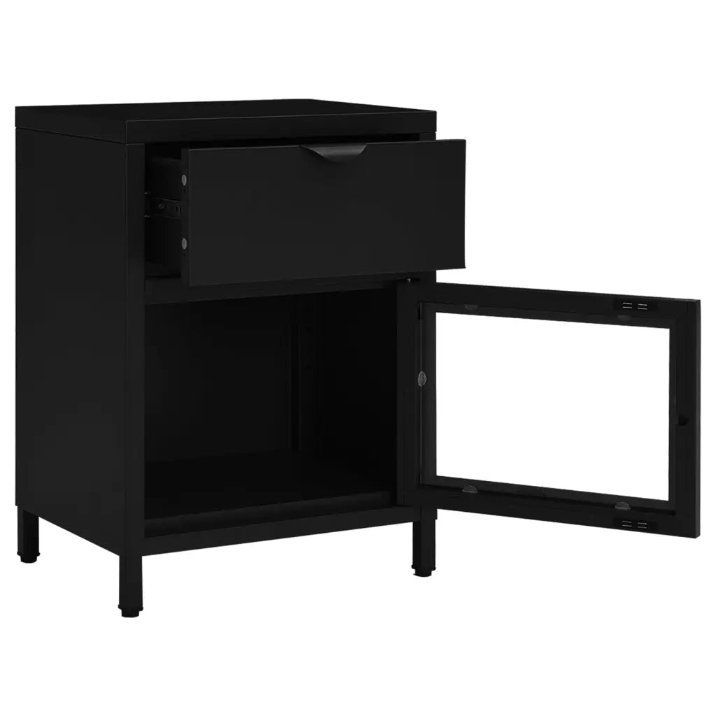 Comodino Nero 40x30x54,5 cm in Acciaio e Vetro cod mxl 30521