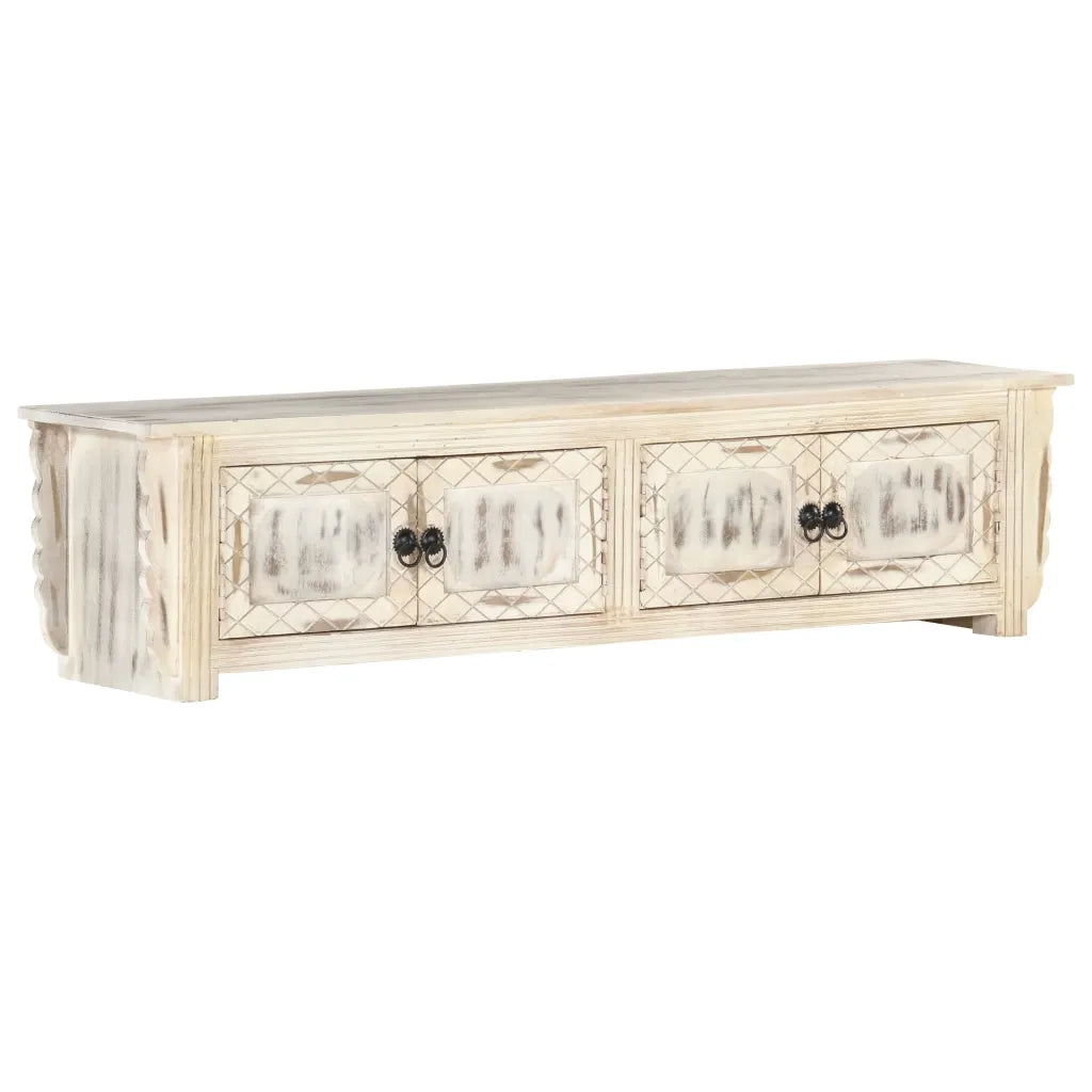 Mobile Porta TV Bianco 140x30x35 cm in Legno Massello di Mango