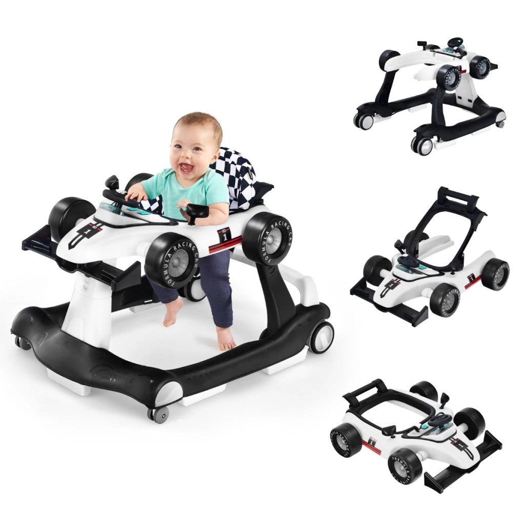 Primi passi 4 in 1 per neonati con altezza e velocit¨¤ regolabili, Primi passi a spinta con carillon con luci Bianco-Primi passi