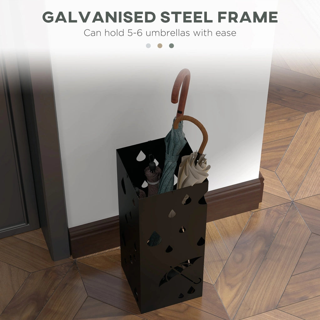 Portaombrelli con 4 Ganci e Vaschetta Raccogligocce 15,5x15,5x41 cm in Metallo Nero