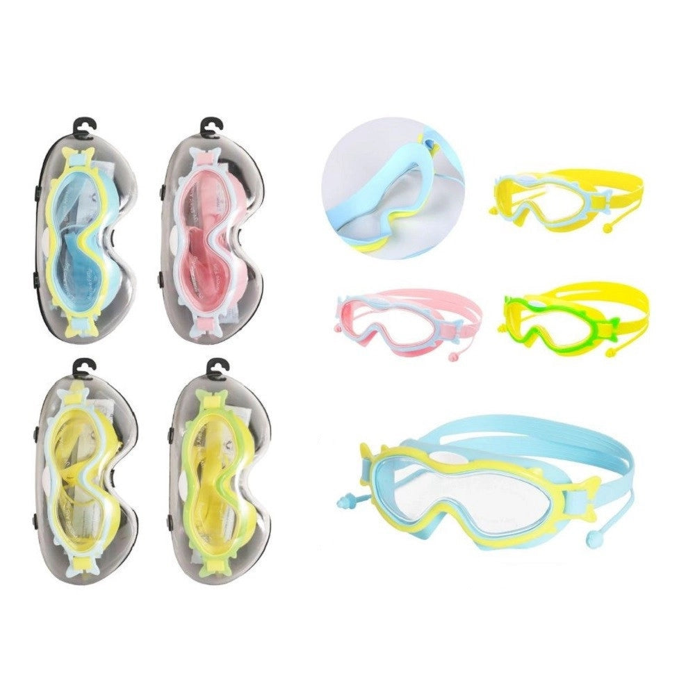 Trade Shop - Maschera Occhialini Con Tappi Da Nuoto Piscina Estate 16x10cm Vari Colori 605426 -