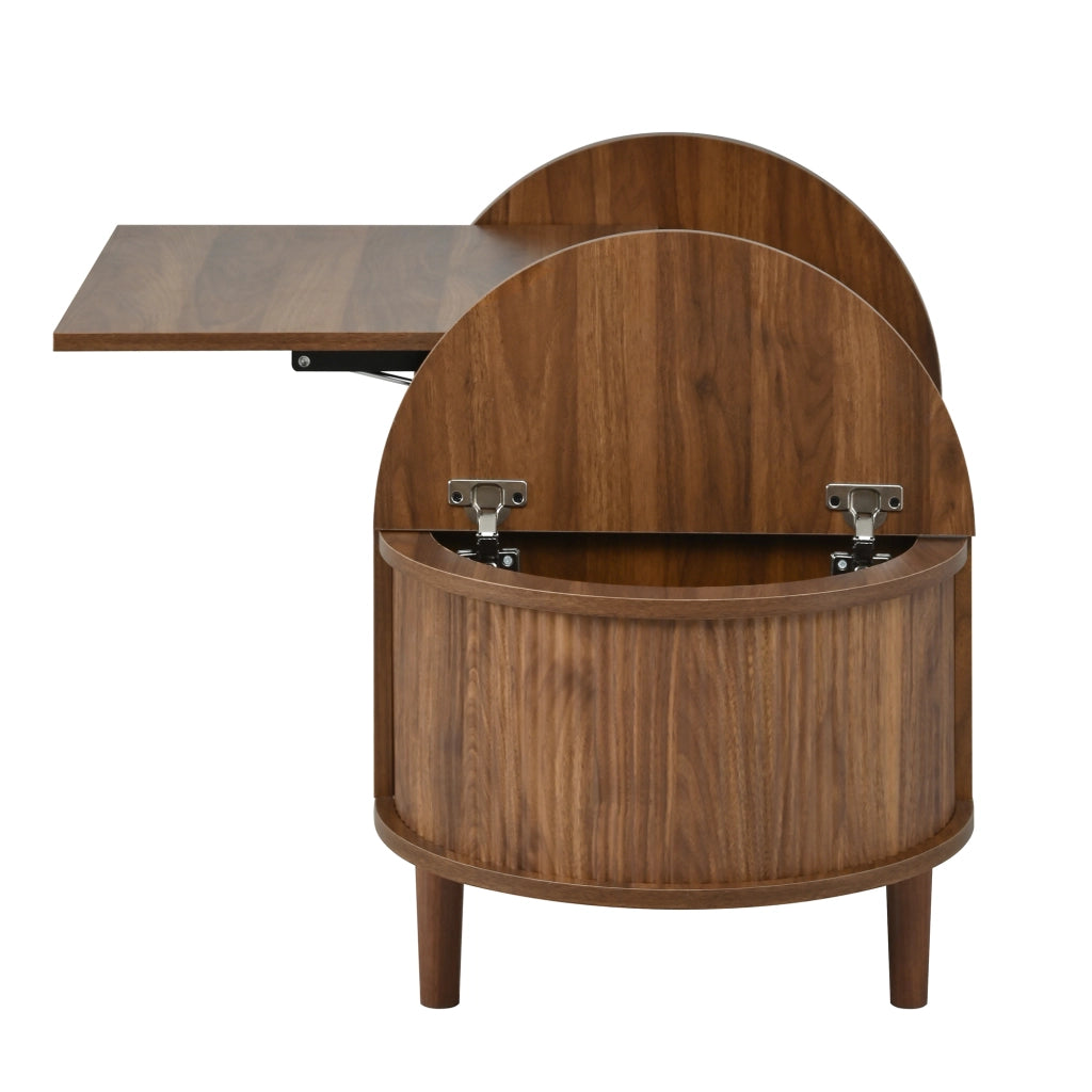 Tavolino basso sollevabile con vani apribili e piano rialzabile, per soggiorno, in MDF, noce, 100 × 48 × 53,5 cm
