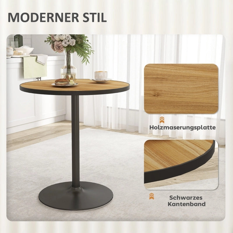 Tavolo rotondo da pranzo in legno per 2-4 persone con base stabile e bordo nero, per cucina e soggiorno, rovere Ø70 cm