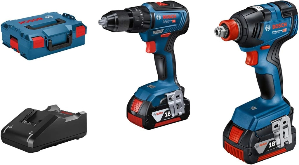 Bosch Professional 06019H5301 Trapano a Percussione Gsb 18 V 55, 2X2.0Ah Batterie e Caricatore, Diametro Foro in Muratura: 10 mm, in L-Boxx, Blu