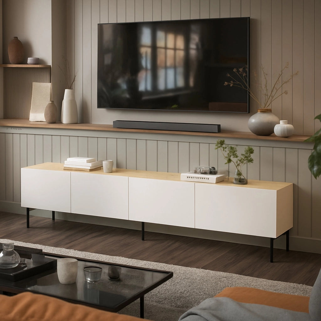 Scopa, Mobile Porta tv un Ripiano, 200x40x52h cm Beige
