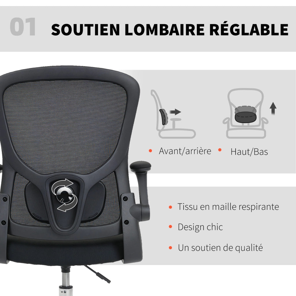 Sedia da ufficio ergonomica ¨C zephmum ¨C nero, supporto lombare 4D, braccioli regolabili, 60x60x108-132 cm