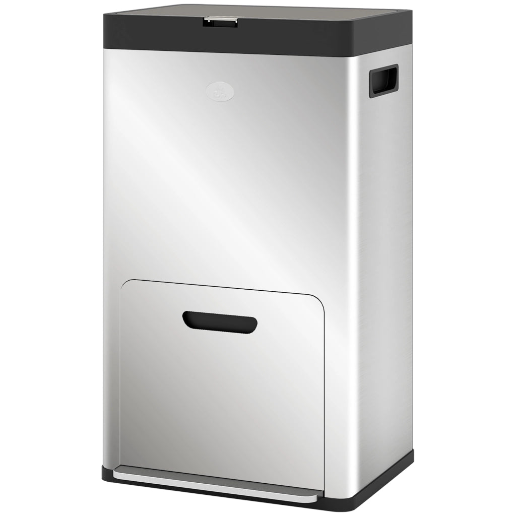 Bidone Immondizia a 3 Sezioni da 56L con Supporto per Deodorante, in Acciaio e PP, 45.7x35.8x76 cm, Argento