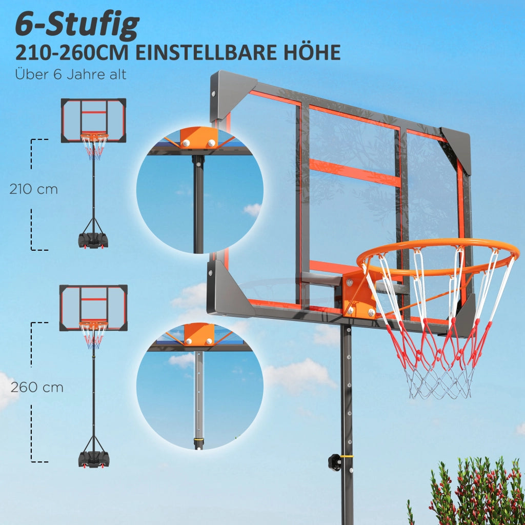 Canestro da Basket per Bambini ¨C Xylo ¨C Regolabile 210-260cm, con Ruote, Rosso