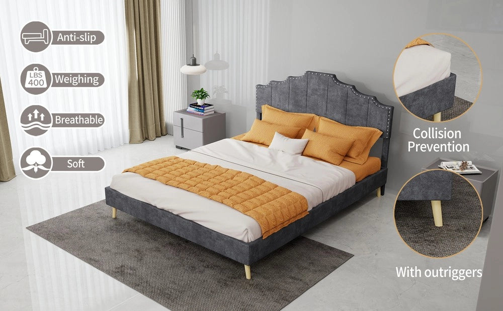 Letto Contenitore Imbottito ¨C MINIMAL ¨C Grigio, 140x200, con materasso
