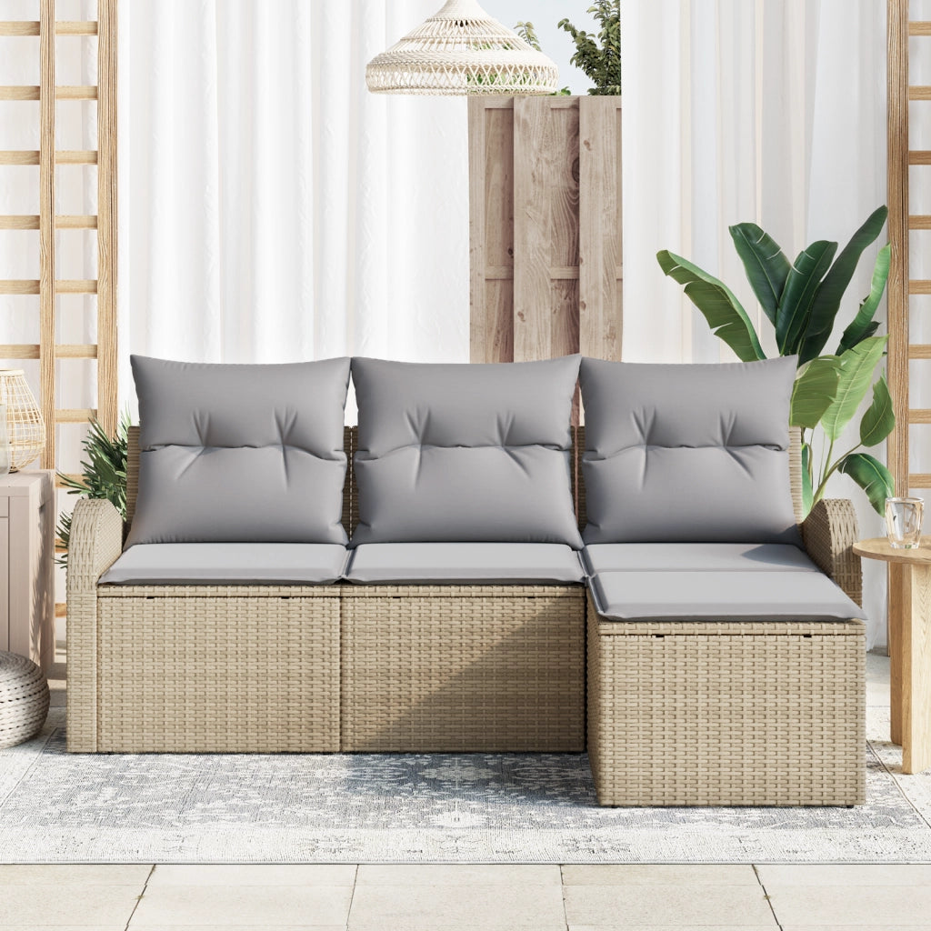 Set di Divani da Giardino 4 Pezzi con Cuscini Beige Polyrattan