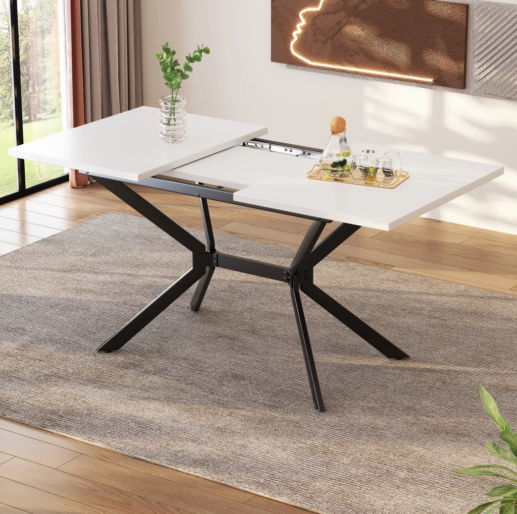 Tavolo da pranzo allungabile 120/160 x 80 cm in MDF bianco con gambe in metallo nero