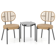Set bistrò esterno 3 pz vimini pe sedie tavolino vetro temperato-Set conversazione patio mobili esterni balcone terrazza giardino