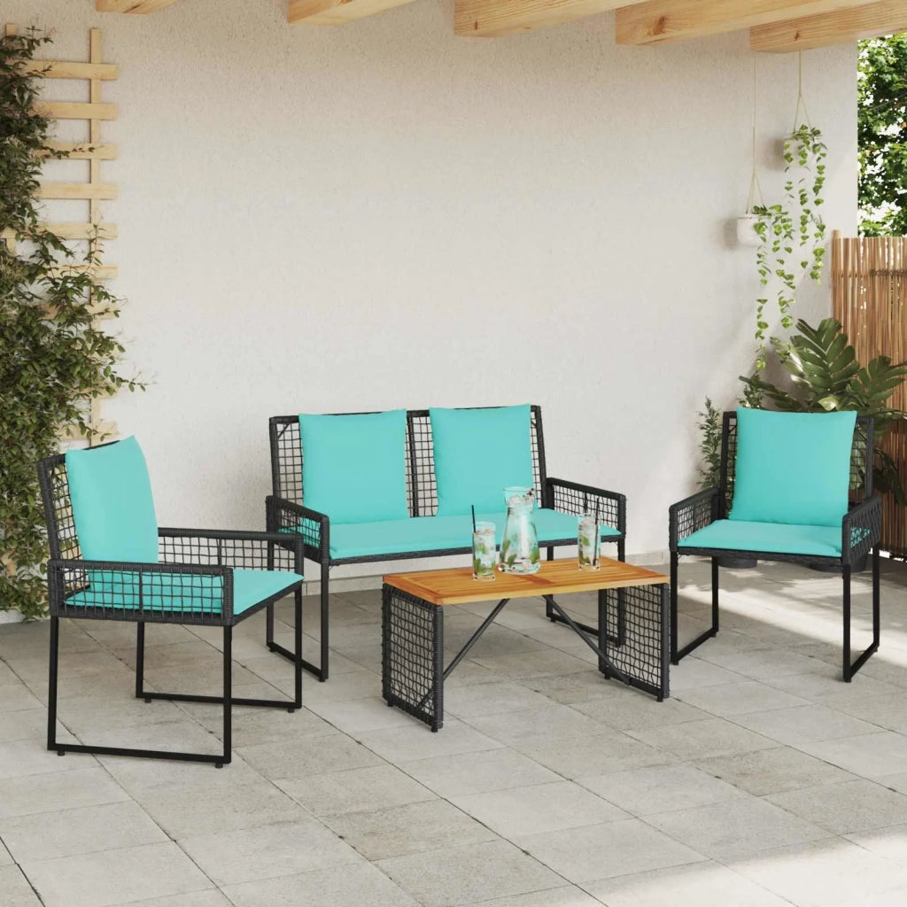 Set di Mobili da Esterno con cuscino 4 pcs Nero e Turchese