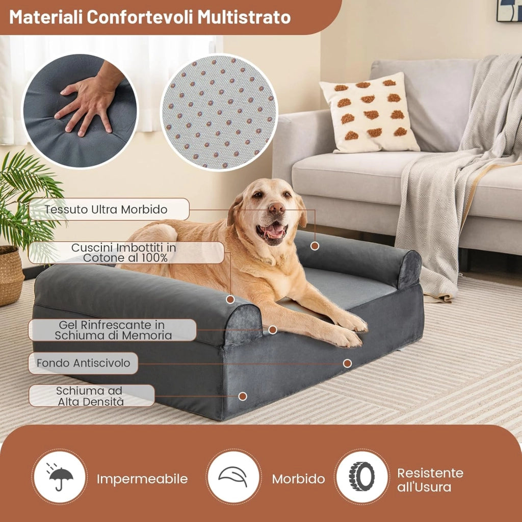 Letto Ortopedico per Cani, Cuccia per Animali in Schiuma di Memoria con Poggiatesta, Copertura Rimovibile e Fondo Antiscivolo per Cani Anziani, 102 x 82 x 30,5 cm