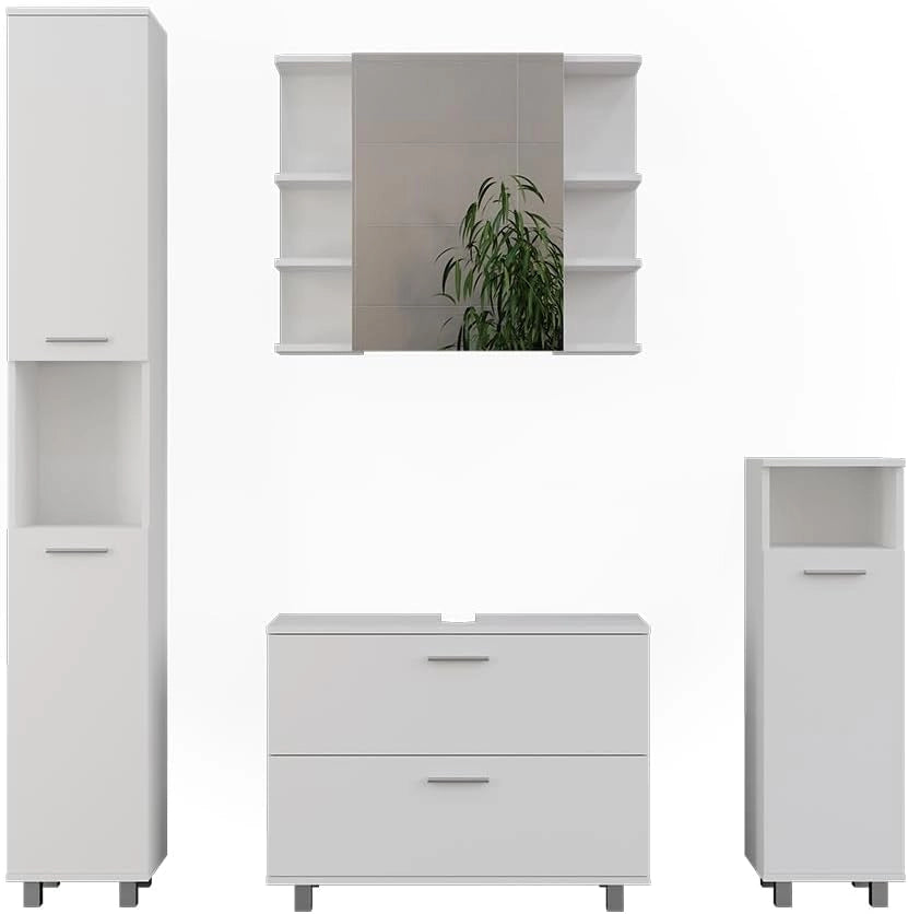 Set di mobili da bagno Ilias, Quercia dorata/antracite, 80.2 cm, composto da mobile lavabo, pensile a specchio, colonna e base media