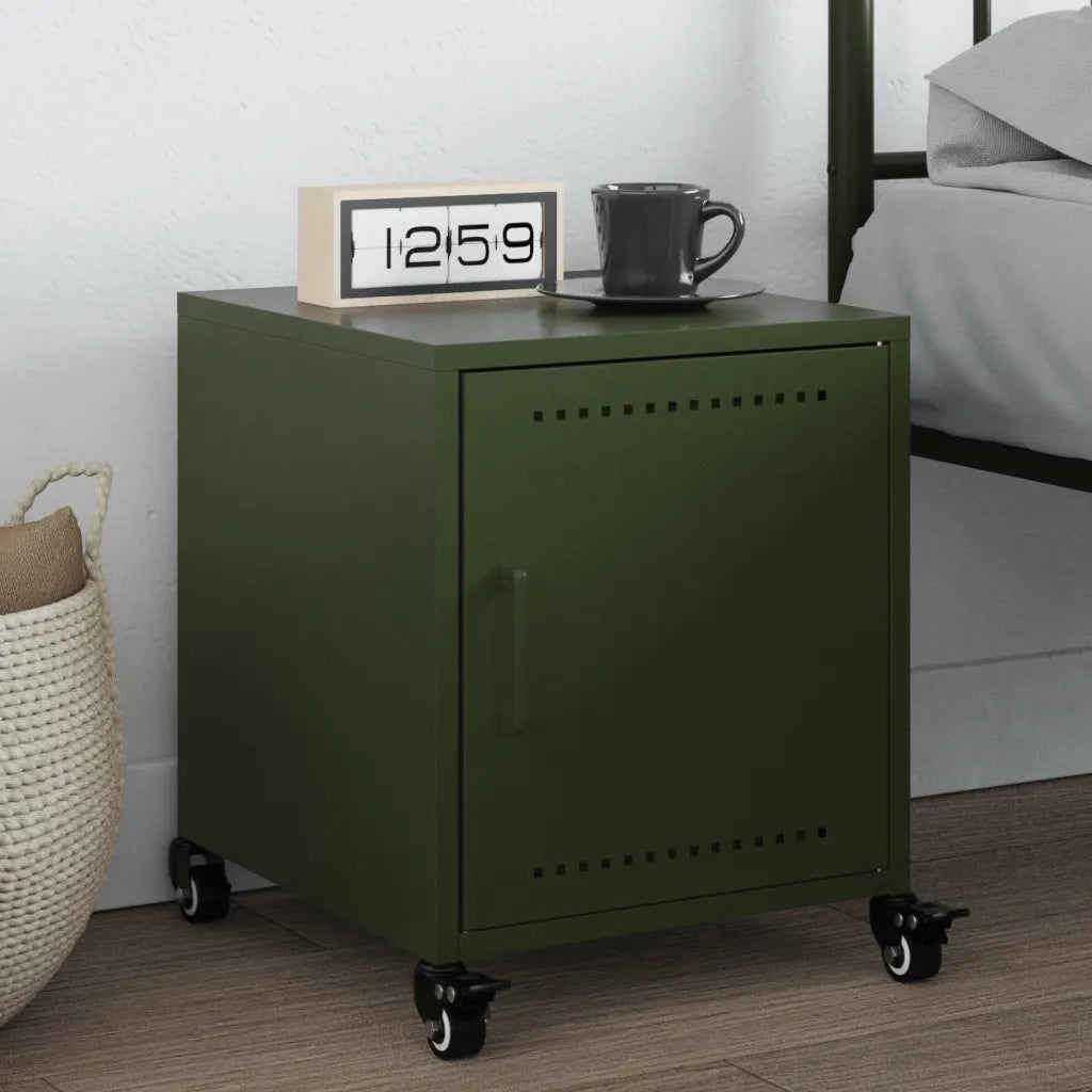 vidaXL Comodino Verde Oliva 36x39x43,5 cm in Acciaio