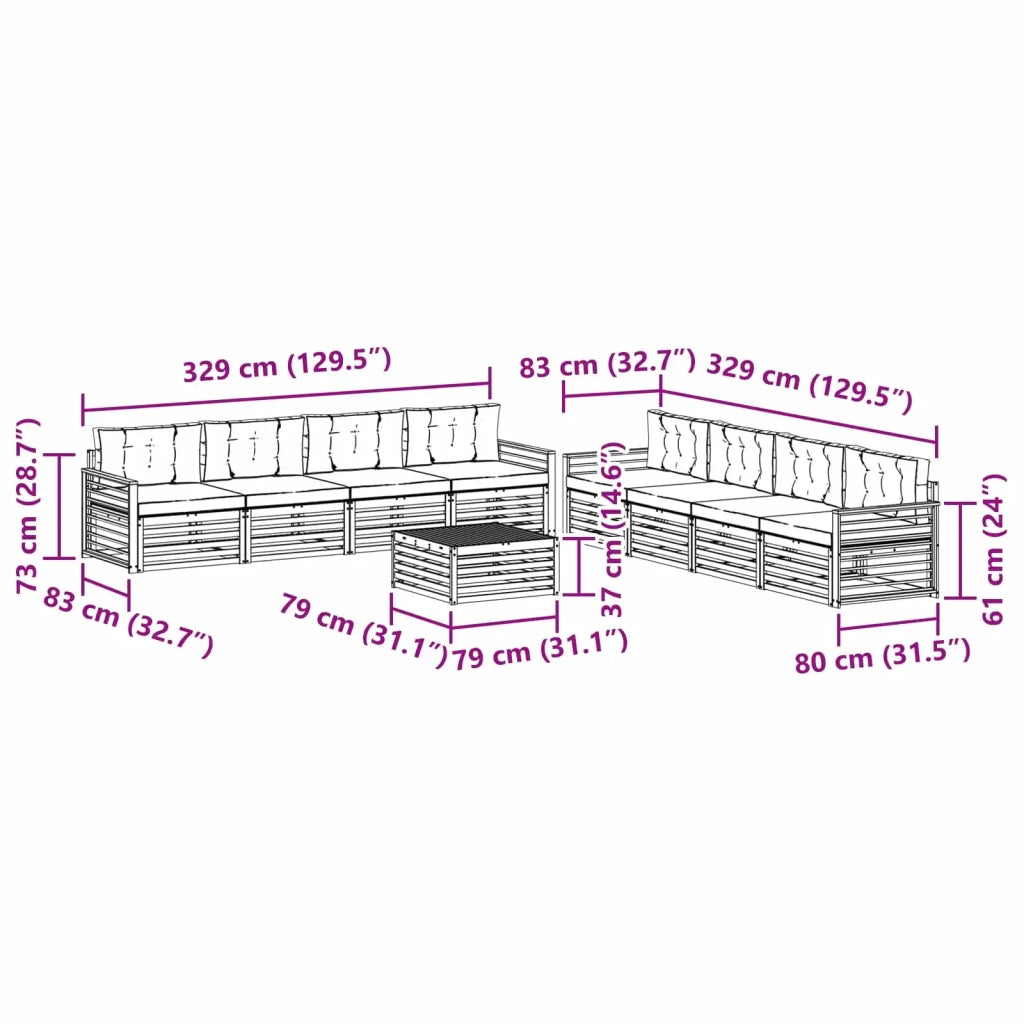 Set di divani da esterno con cuscino 9 pcs Naturale e Beige 3373233
