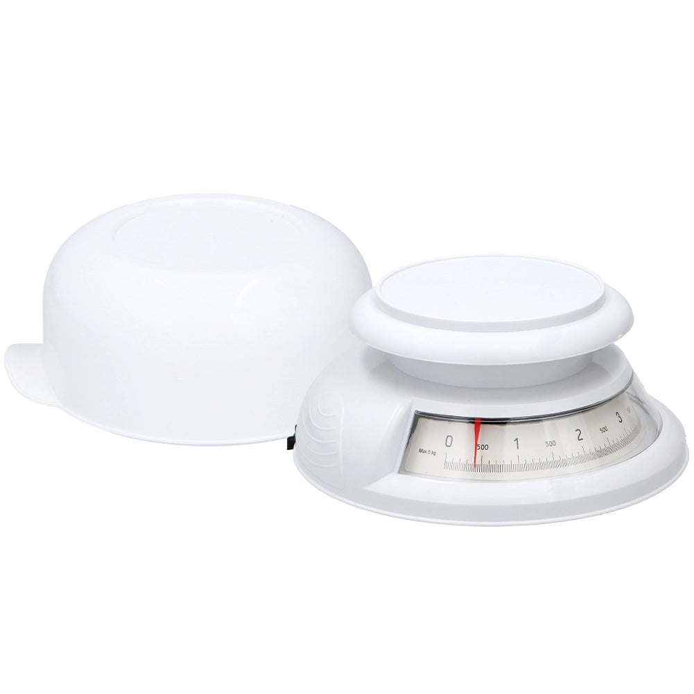 Bilancia da Cucina Analogica con Ciotola Rimovibile Peso Massimo 5kg Bianco