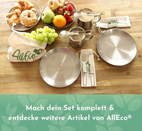 Set di tavoli in acciaio inossidabile per campeggio 4 pezzi, diametro 22 cm, profondo, servizio da 4 persone accessori per cucina da campeggio